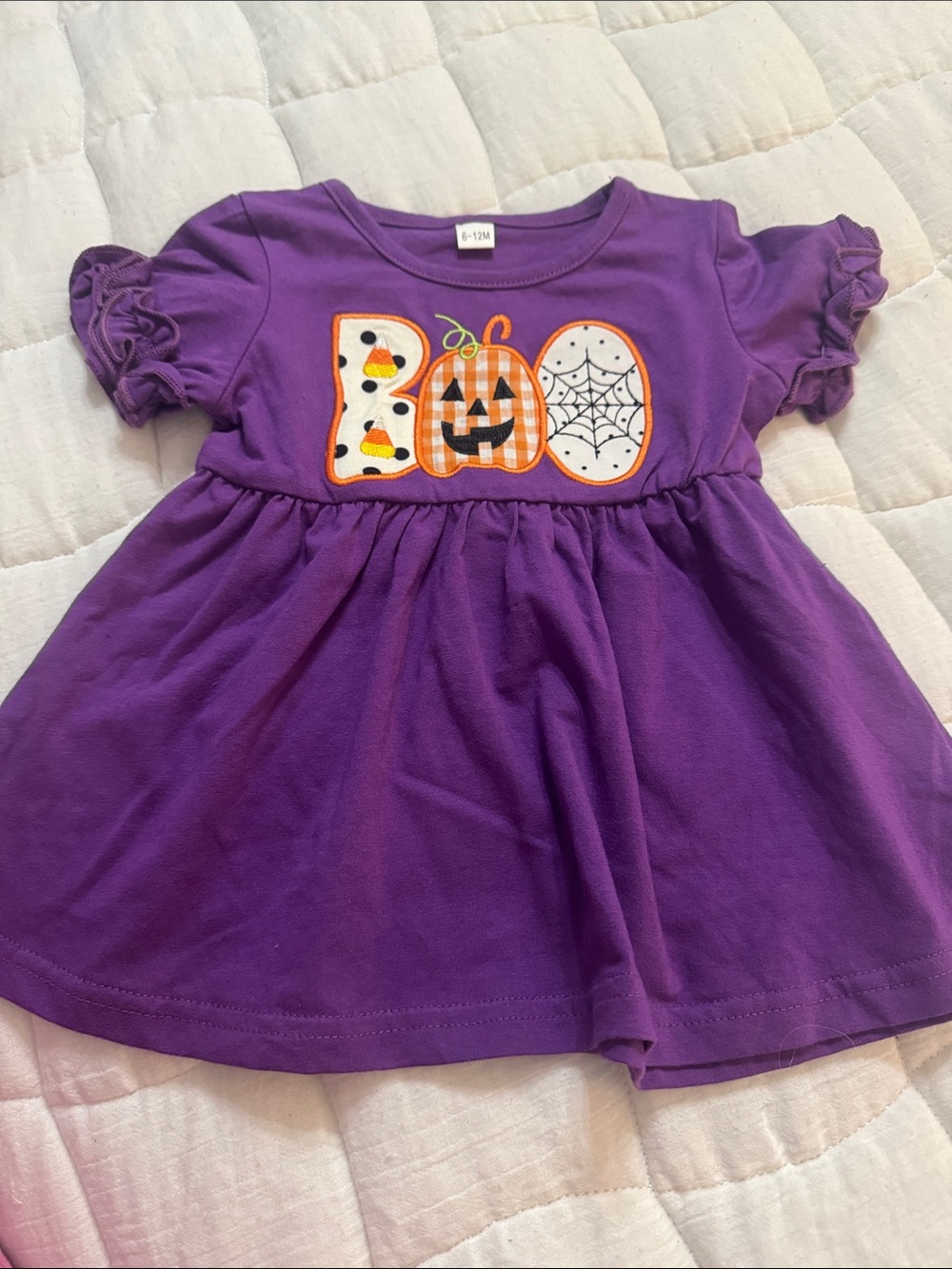 Purple Halloween 'Boo' Embroidered Kids Dress - shirt
